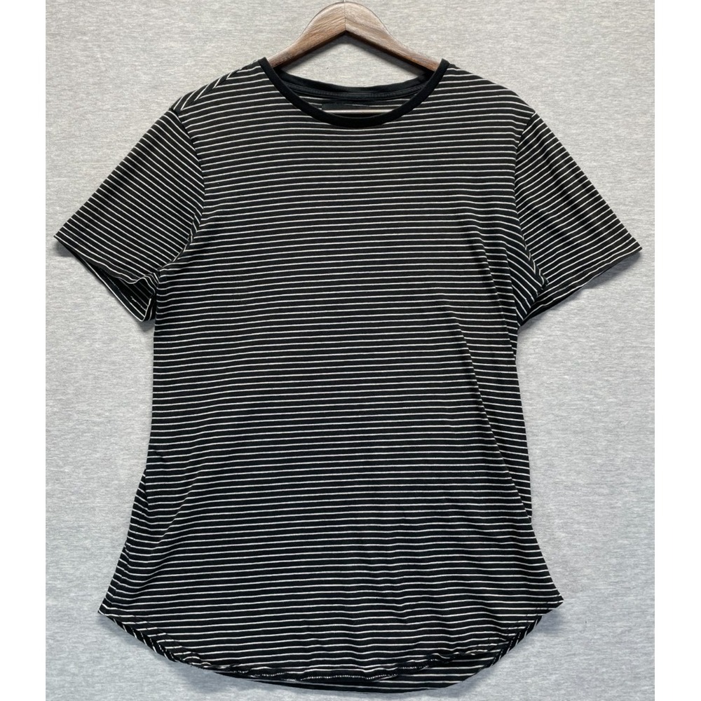 PacSun Scallop Fit T Shirt Womens Medium Black White Striped Cotton Curved Hem